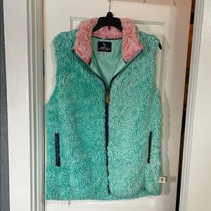 Simply Southern Mint Green Sherpa Vest with Pink Lining